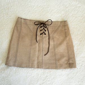 Bebe leather suede brown skirt with front lace up